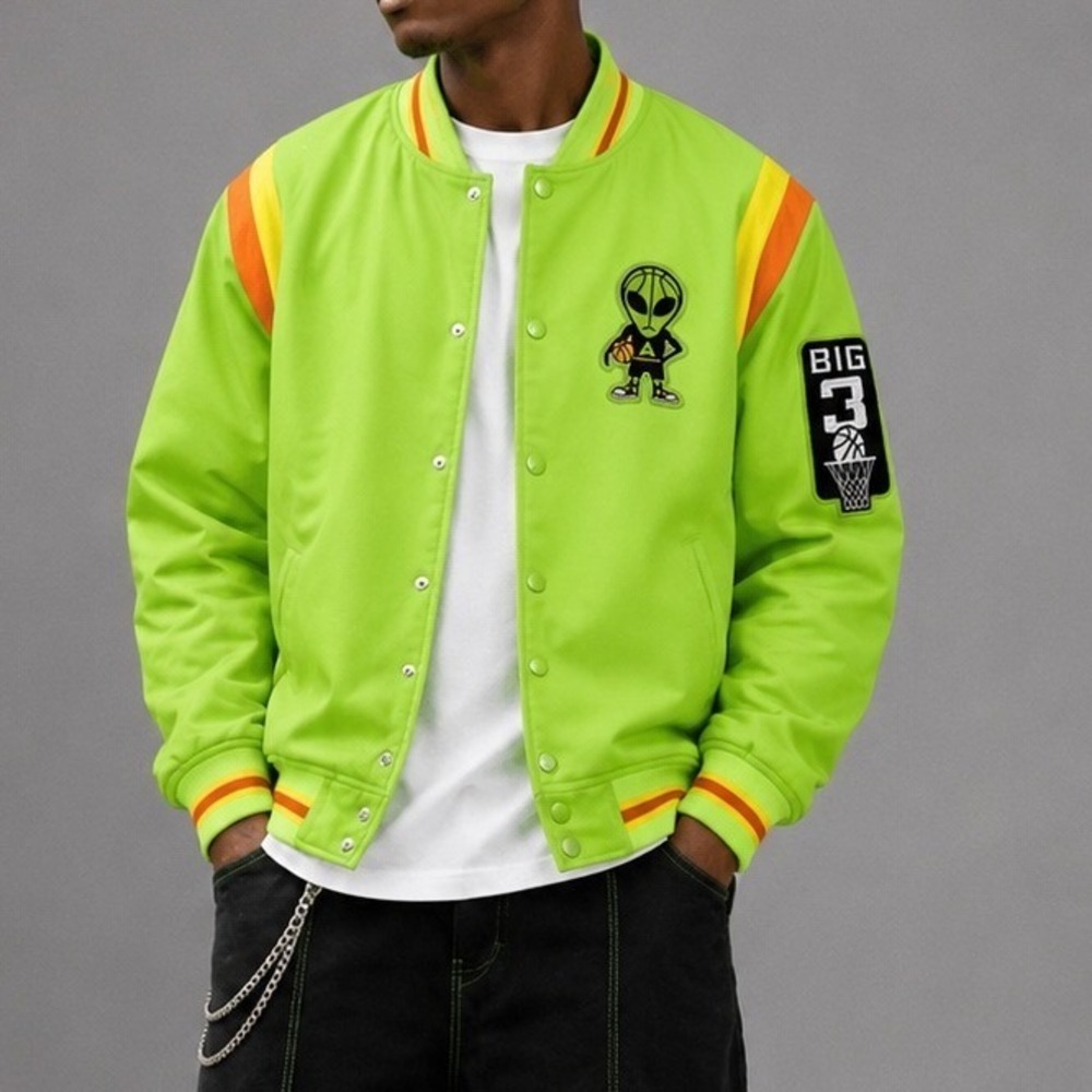 Big3‎ Basketball Jacket Men Medium Aliens Team Neon Green Streetwear